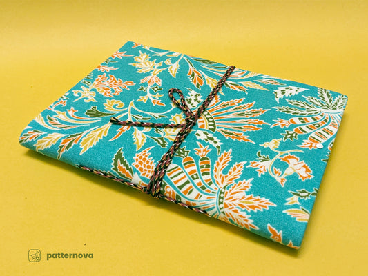 Turquoise Floral Block Print Artful Fabric Journal